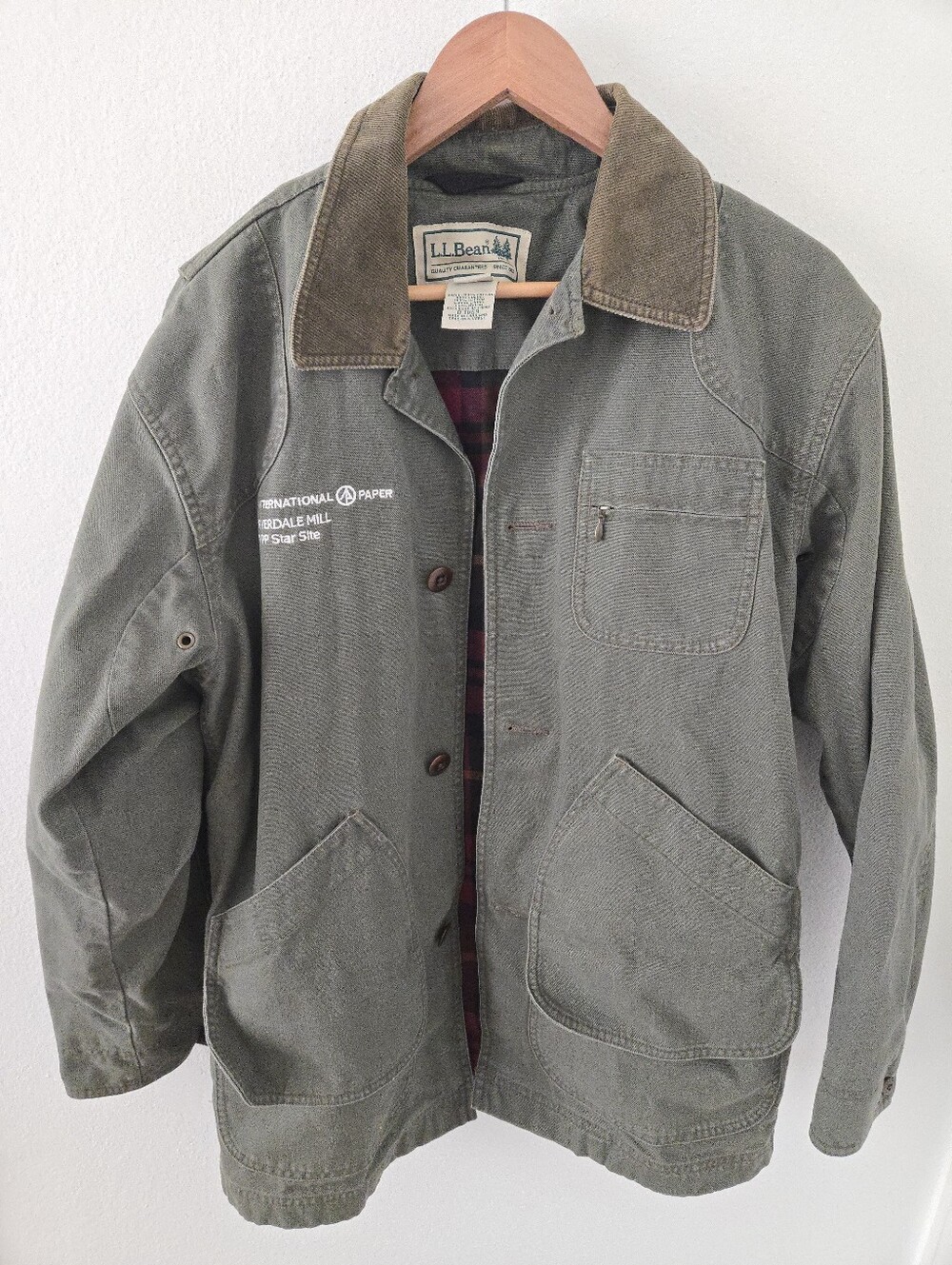 Vintage LL Bean Jacket Mens Small Olive Canvas Field Barn Coat Flannel LinedInt